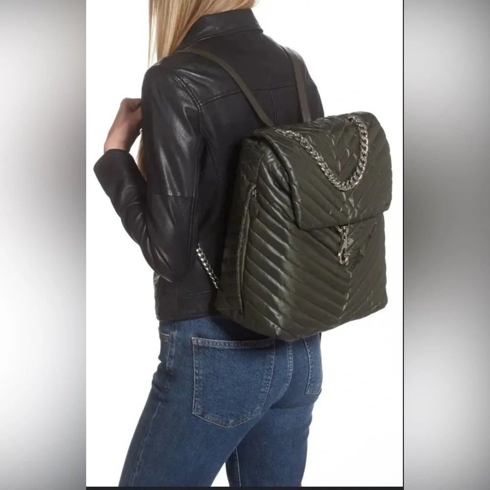 Rebecca Minkoff Edie Quilted Leather Backpack - Seaweed Green - Chain Detail